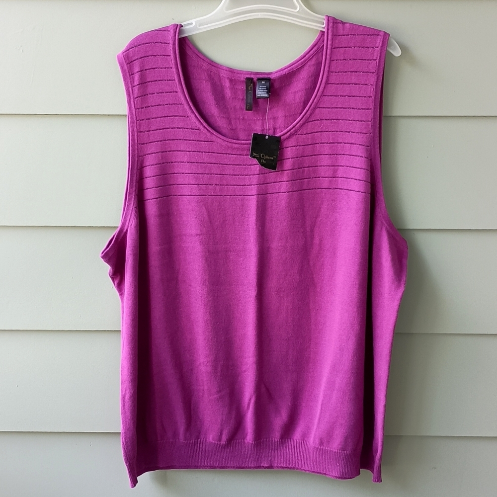Nue Options Womens Purple Sleeveless Scoop Neck Sweater Top Vest Metallic 3X NWT